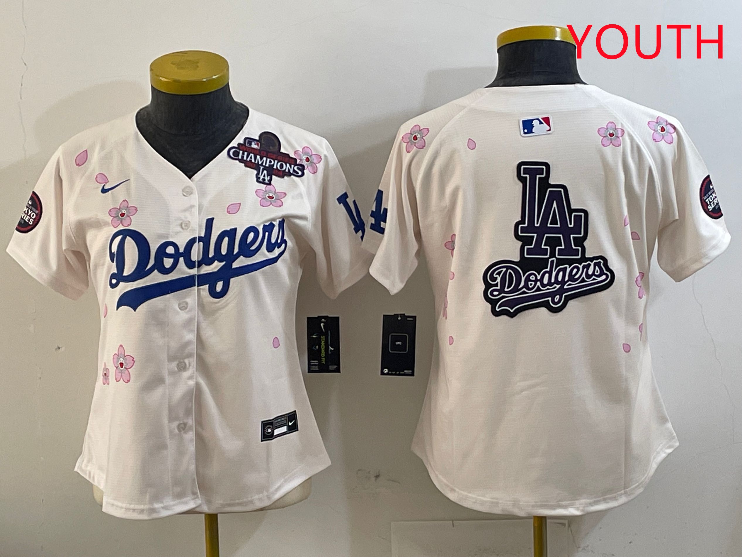 Youth Los Angeles Dodgers Blank Cream Sakura Edition 2025 Nike MLB Jersey style 20->youth mlb jersey->Youth Jersey
